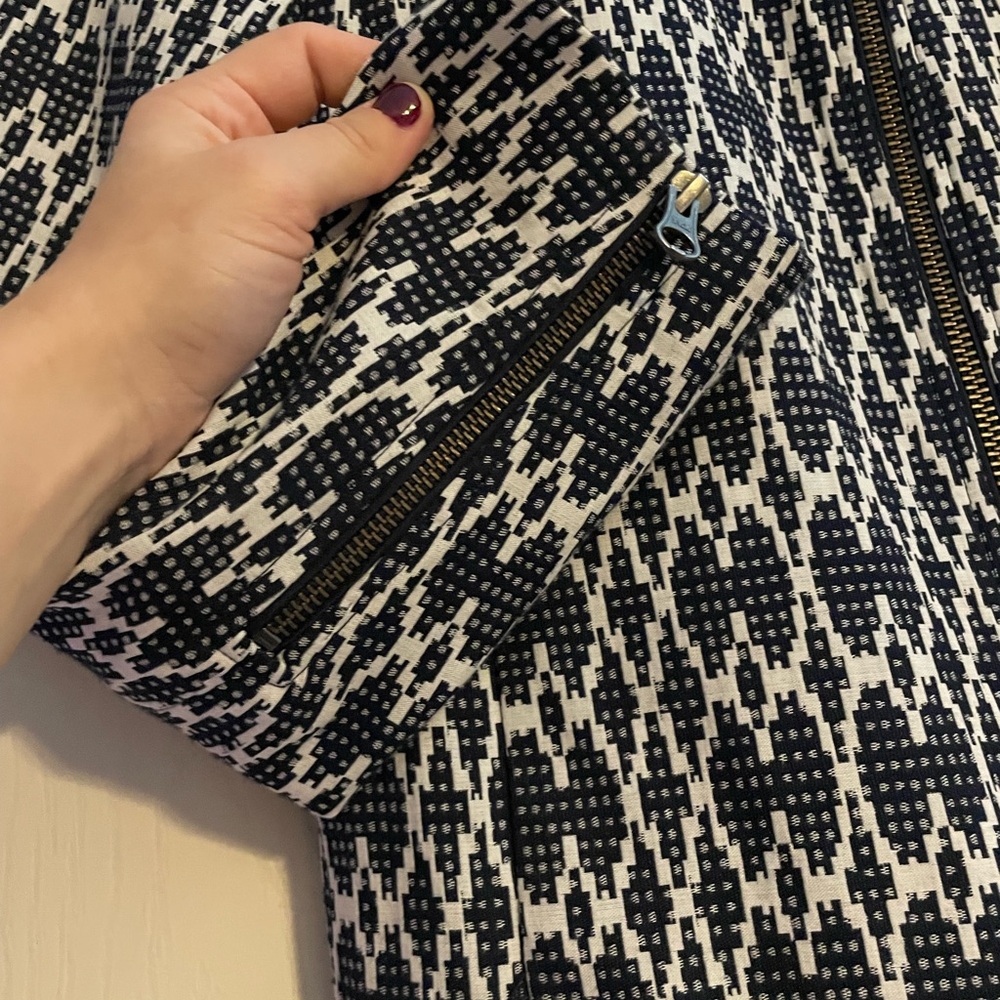 J.Crew Jacquard Ikat Moto Jacket Blazer • Small‎ • Navy & White • Cute & Chic! - Picture 7 of 9